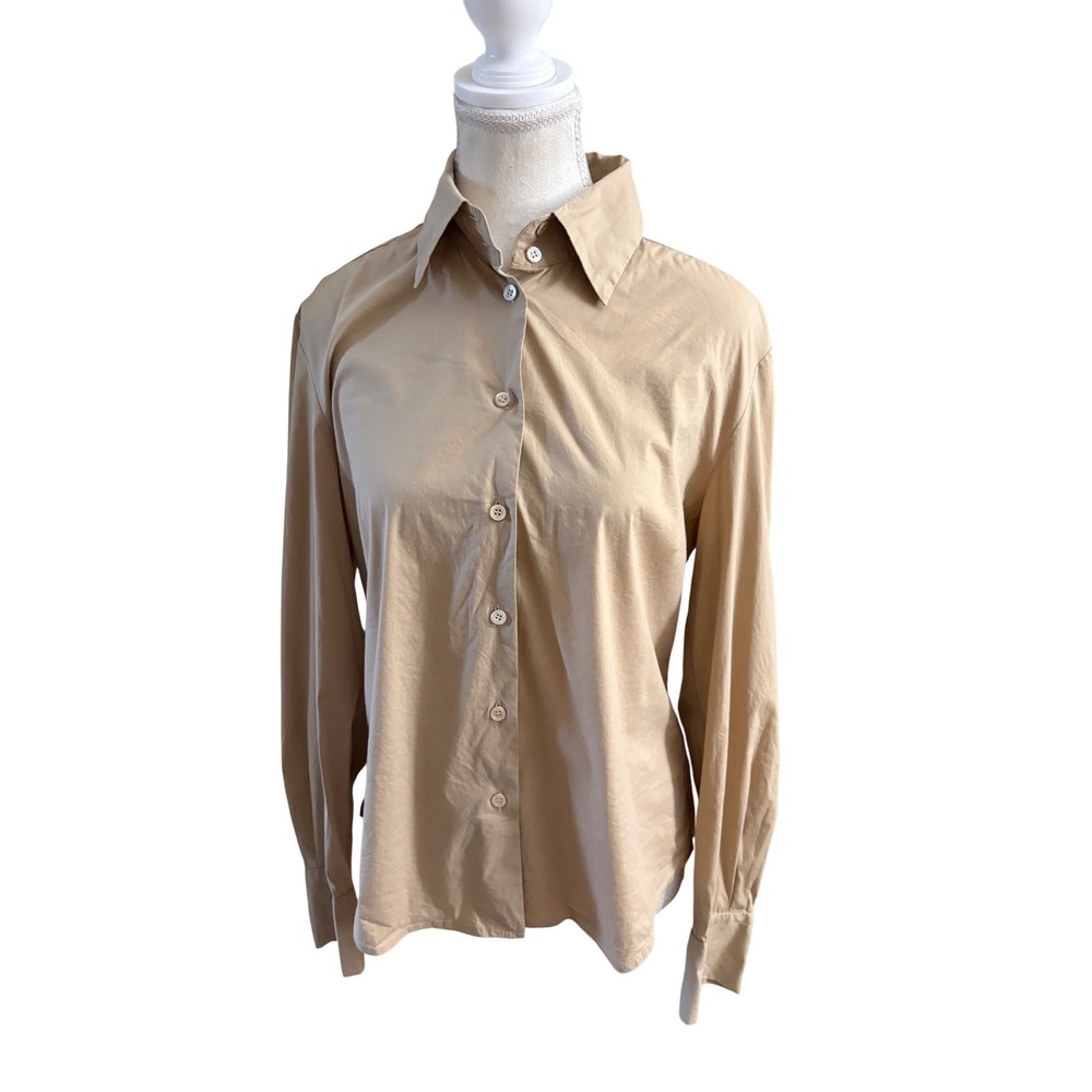 MaxMara Weekend Women Tan Button Down Shirt Size Small